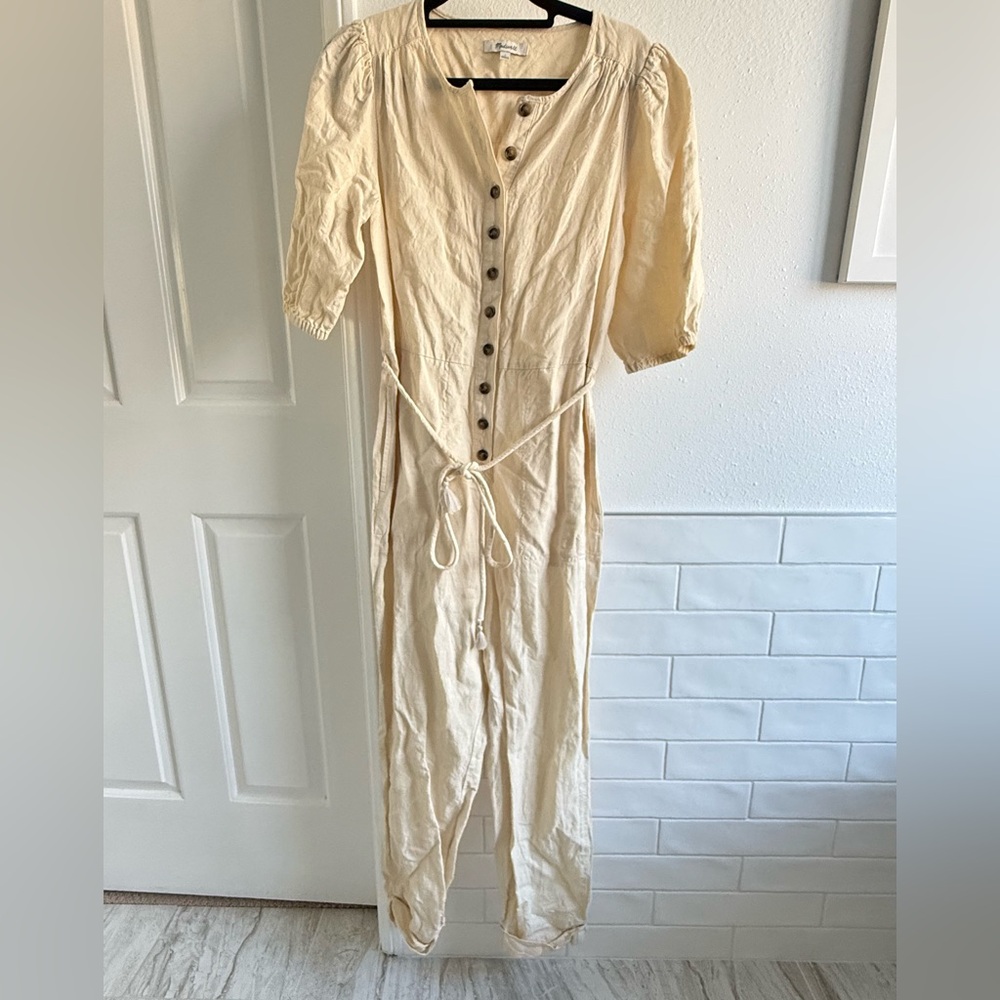 Madewell Beige Button-Up Jumpsuit size small